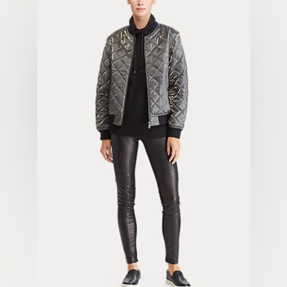 Polo Ralph Lauren Performance Metallic Quilted Bomber Jacket Satin Size L - Picture 15 of 15